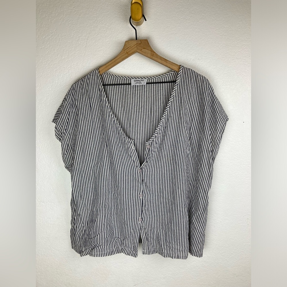 Sam & Lavi Stripe button front shirt cotton rayon linen medium